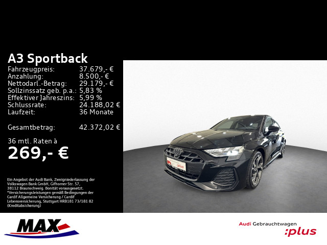 A3 Sportback TDI S LINE MATRIX+AHK+PANO+HUD+SONOS+ALU