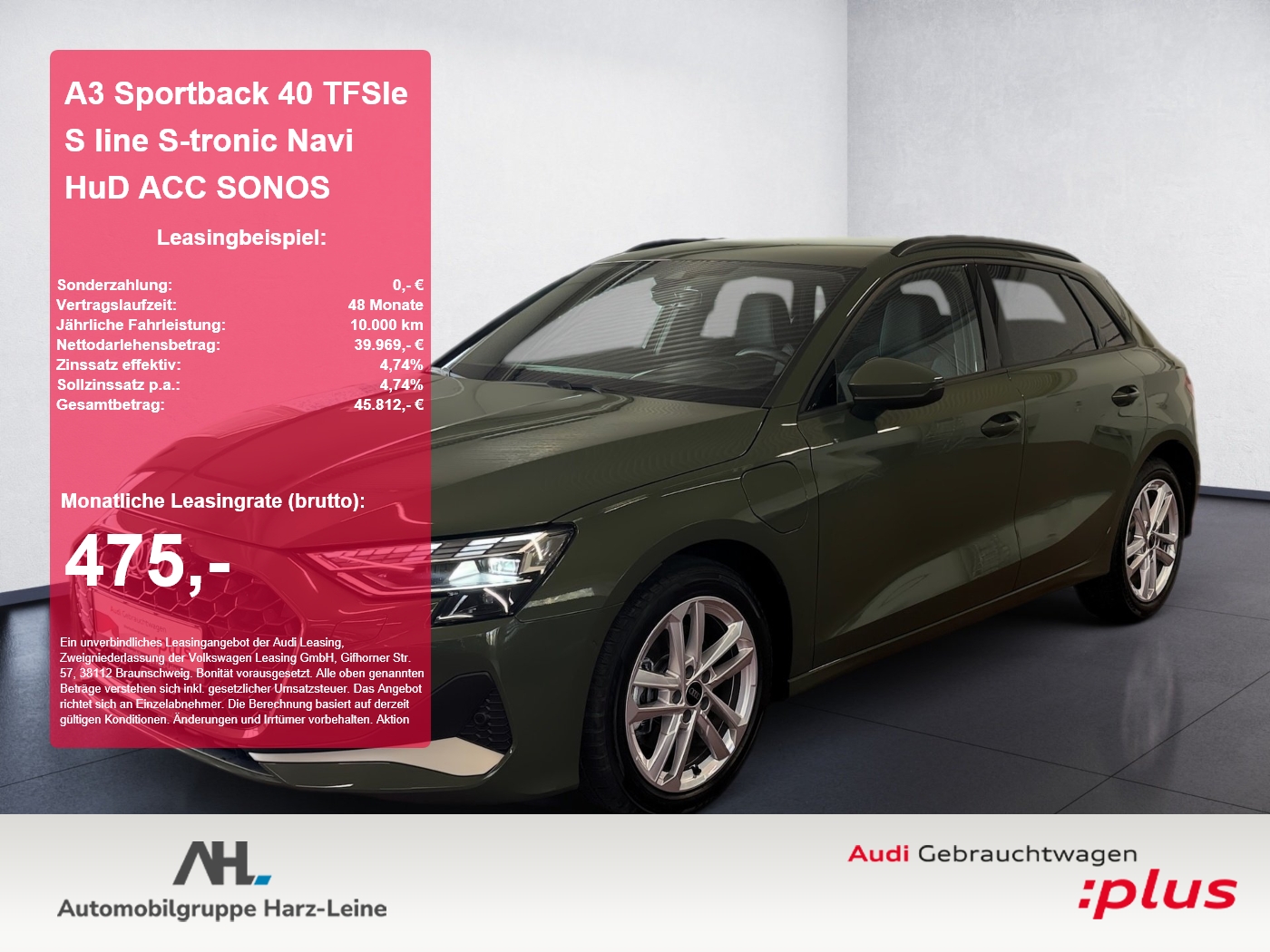 A3 Sportback 40 TFSIe S line S-tronic Navi HuD ACC SONO...